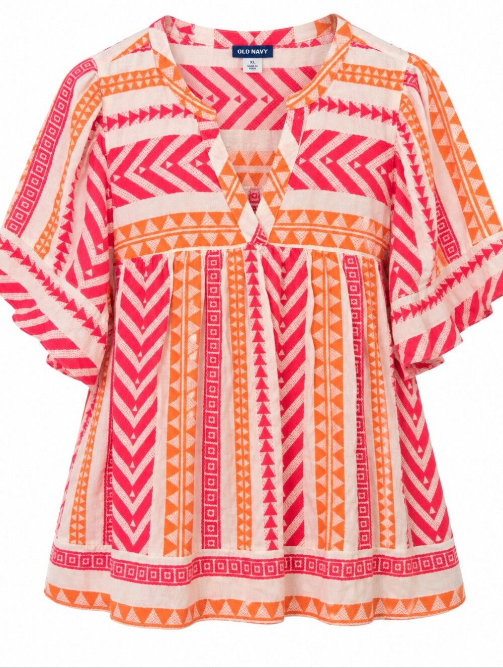 Old Navy Pink Orange Geo Print Boho Peasant Tunic Blouse XL